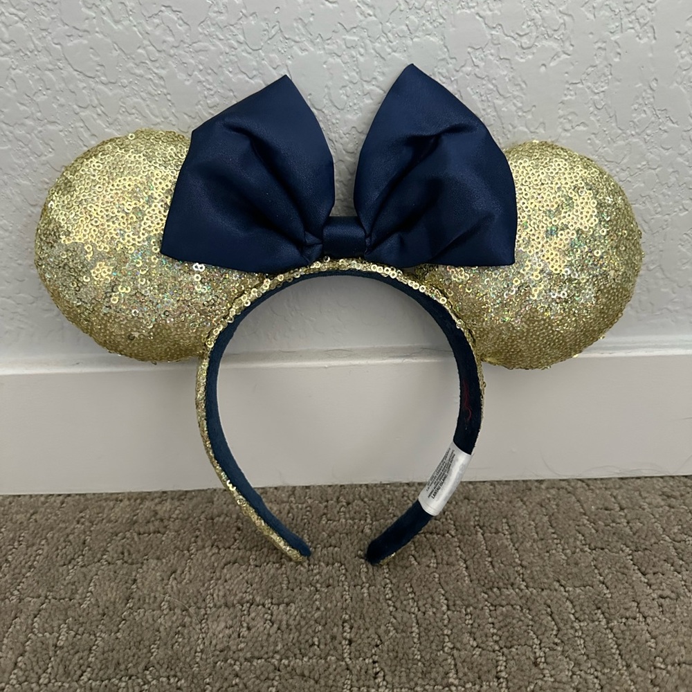 Gold Disney Minnie Mouse ears with Blue Bow